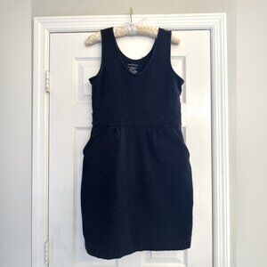Fair Indigo Organic Pima Cotton Pockets Mini Dress Womens Sz L Black Stretch Eco